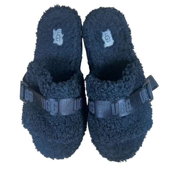 UGG Fluffita Slide Sandals Women's Size 10 in Black Excellent Preloved Condition - Picture 3 of 10